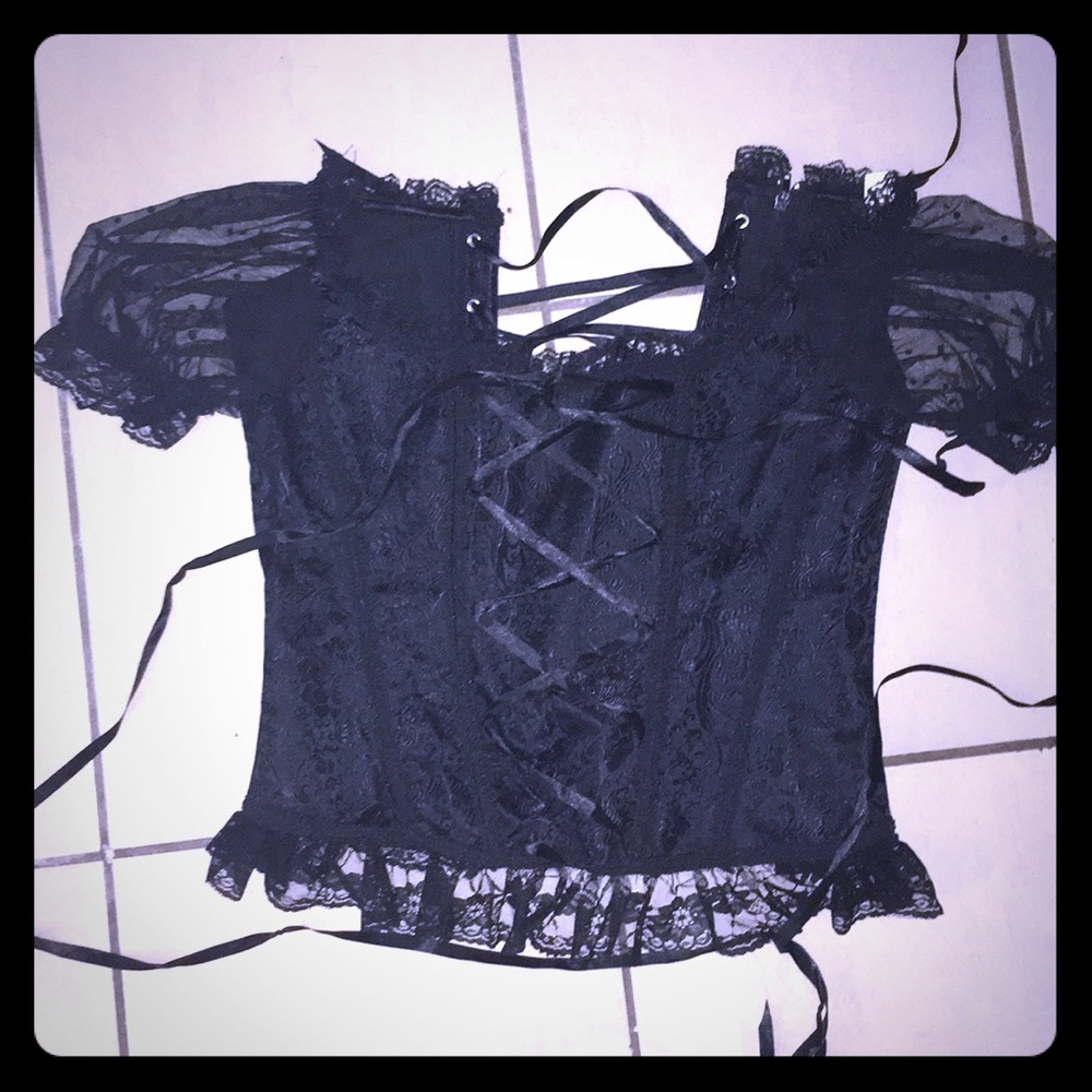 Gothic black corset top, Princess sleeves emo